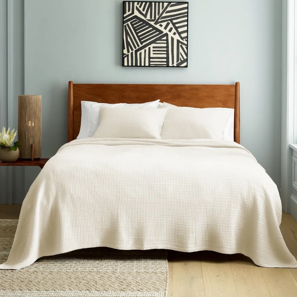 NWOT QUINCE Organic Ribbed Cotton Coverlet Set King/Cal King Ivory 4182 - Picture 3 of 11